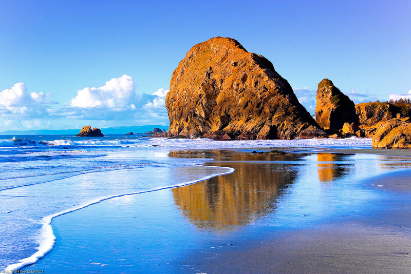 Rocky beach at sunset