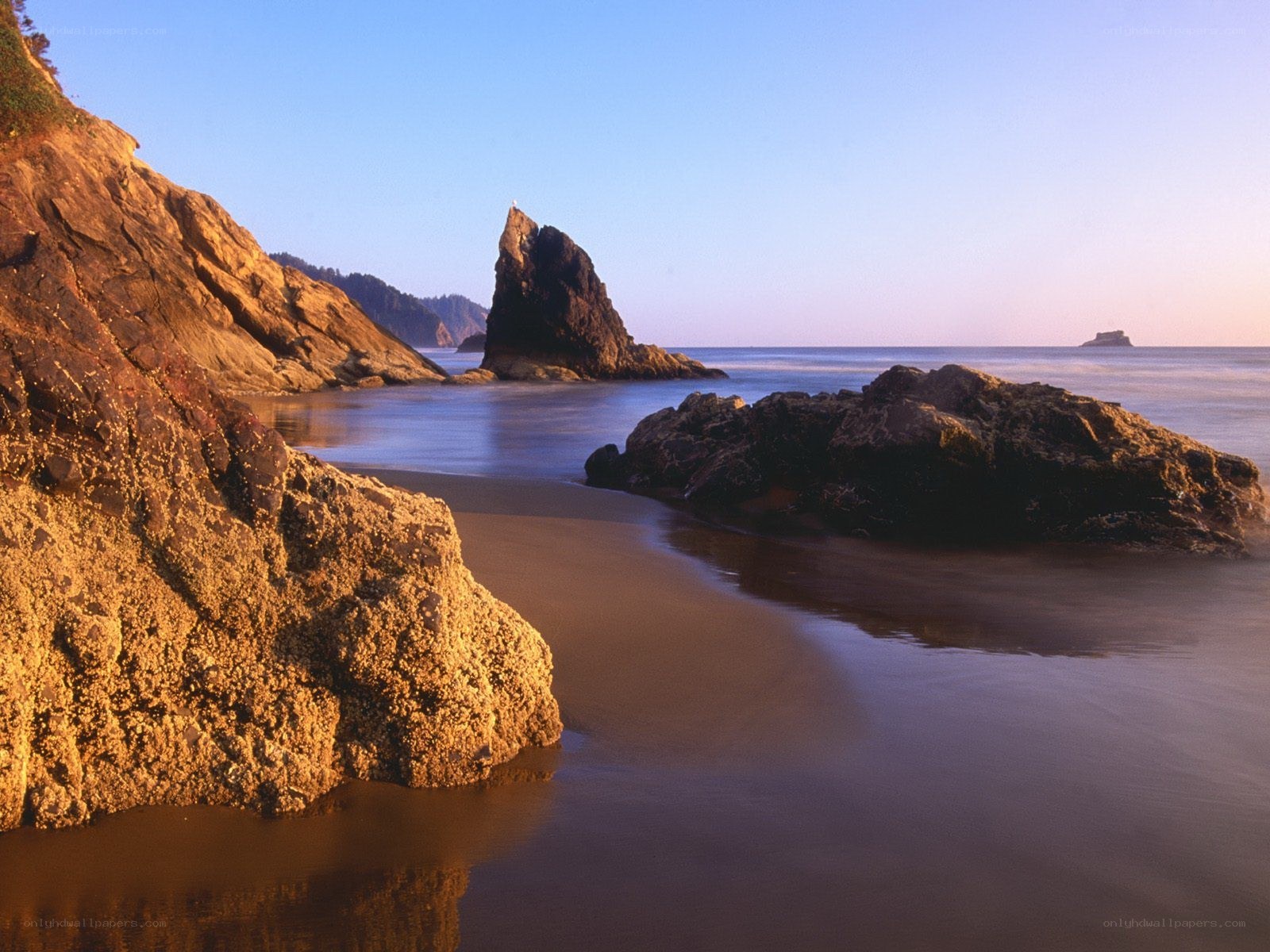 Rocky beach at sunset