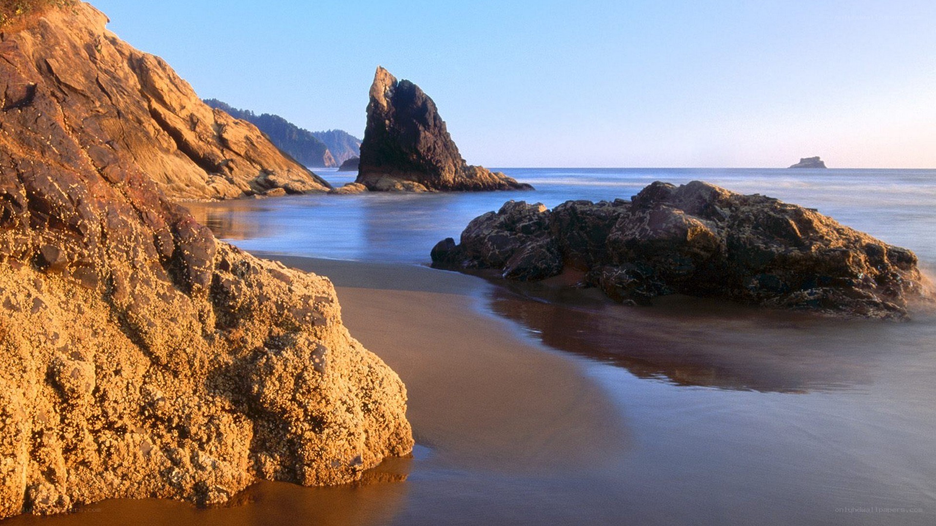 rocky beach at sunset
