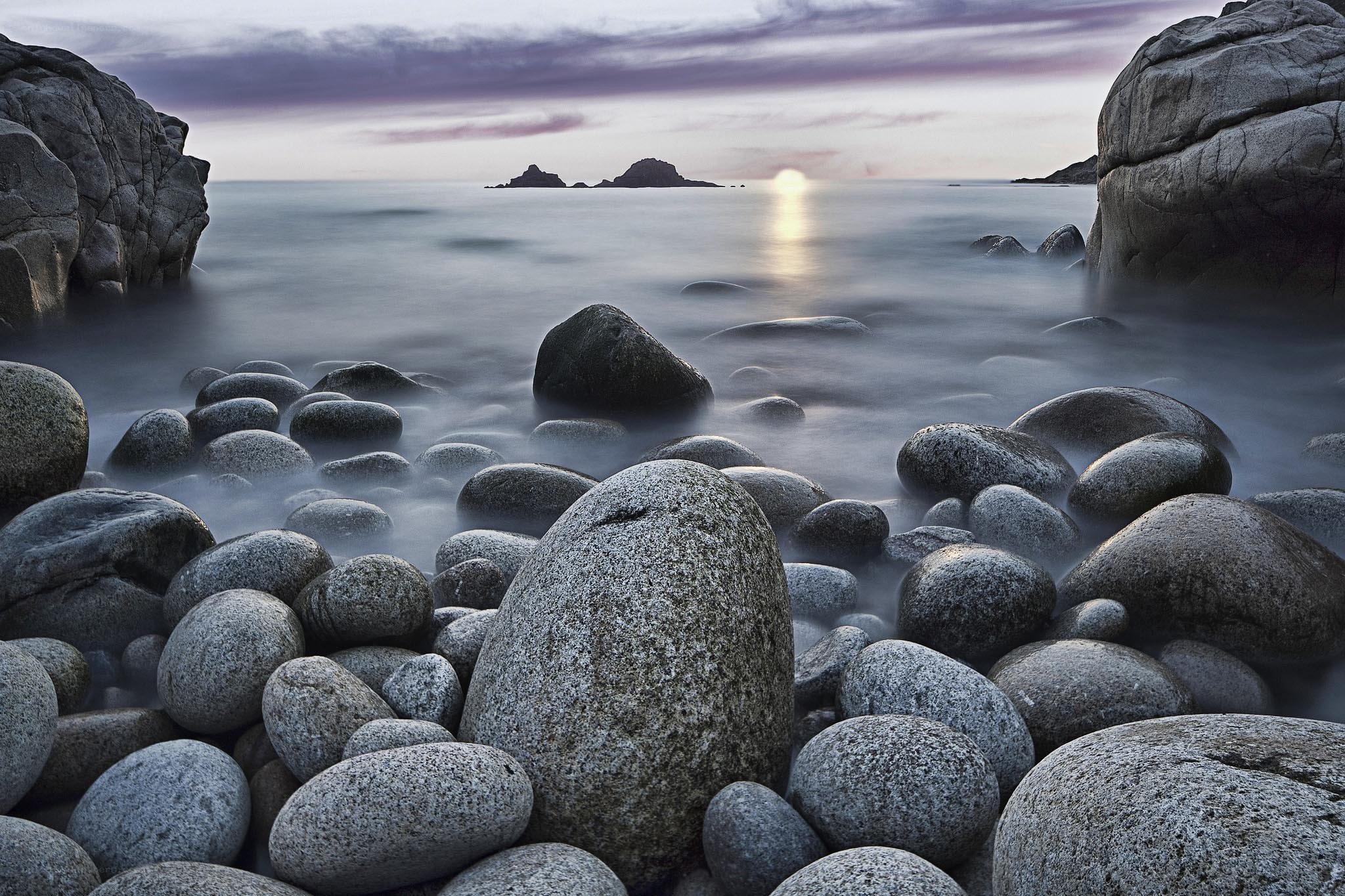 Rocky beach at sunset