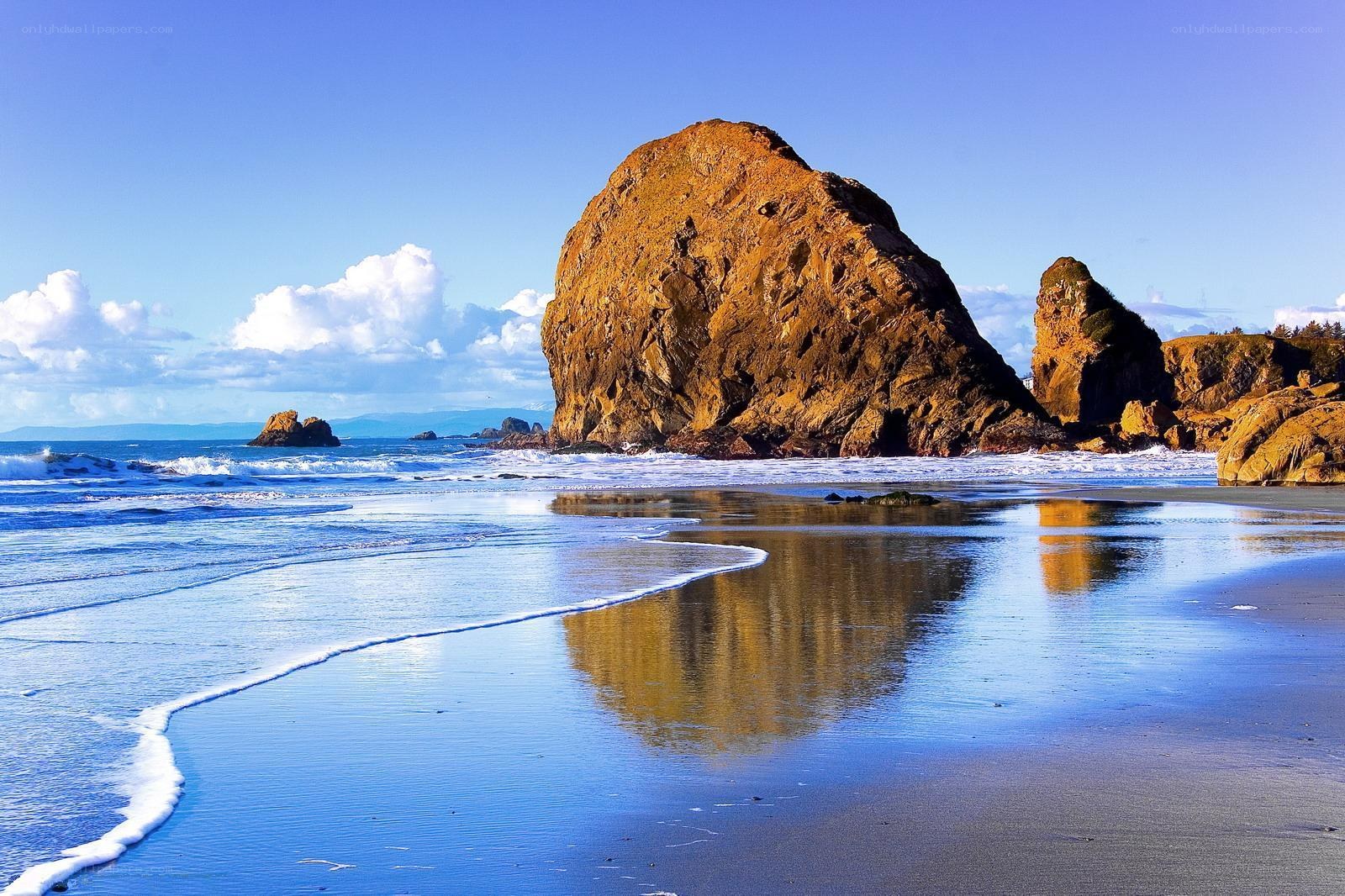 Rocky beach at sunset
