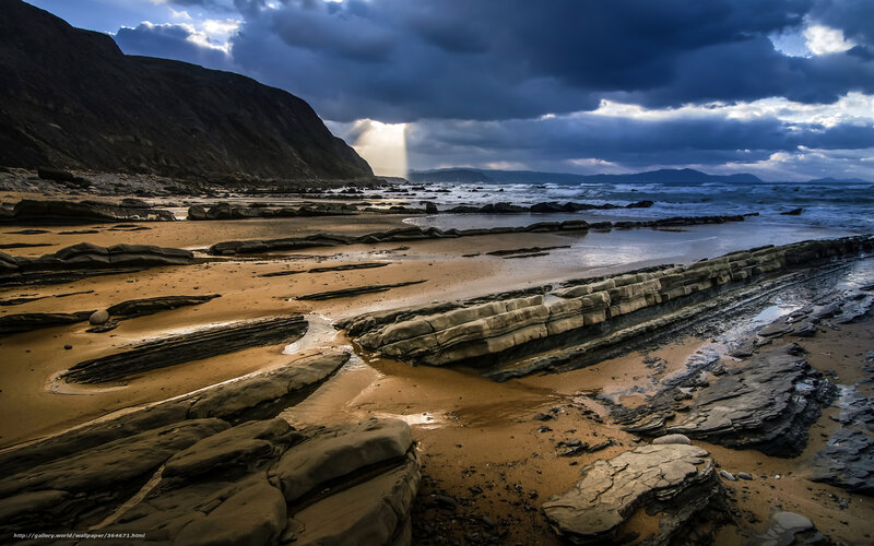 Rocky Beach at Sunset — Blue, Dramatic, Photograph, Cliffs