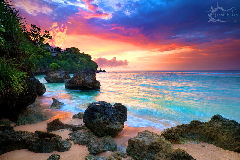 Rocky Beach at Sunset — Blue, Dramatic, Photograph, Rocks, Ocean