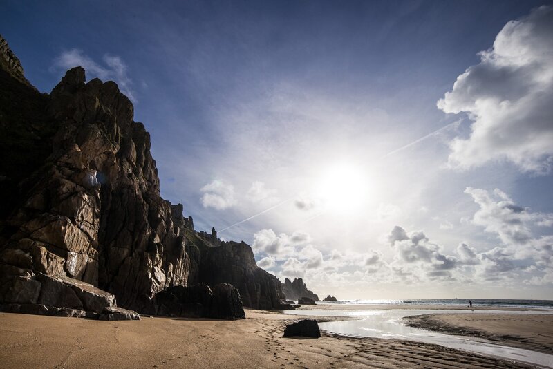 Rocky Beach at Sunset — Blue, Dramatic, Photograph, Sand
