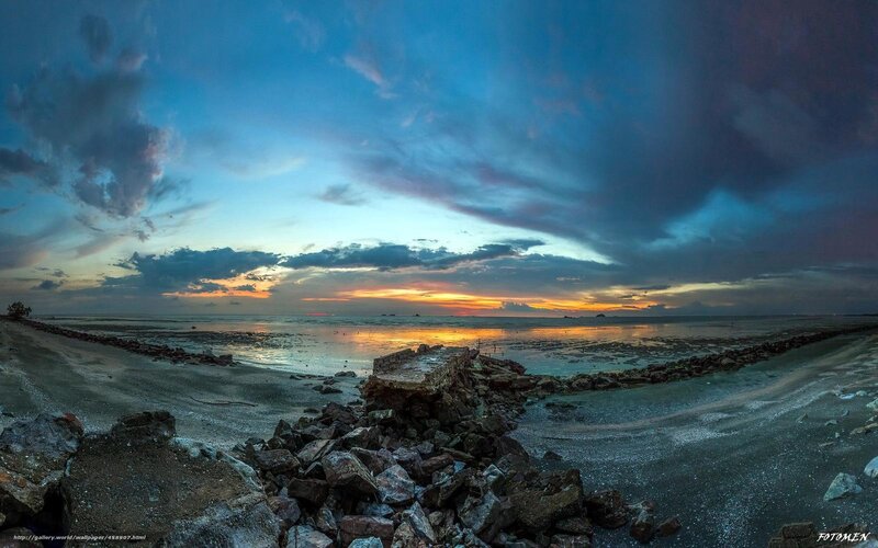 Rocky Beach at Sunset — Blue, Dramatic, Photograph, Sky, Ocean