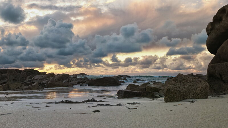 Rocky Beach at Sunset — Gray, Dramatic, Photograph