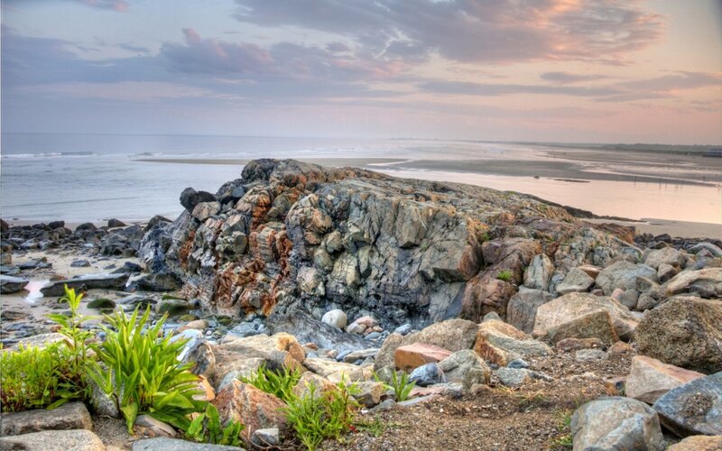 Rocky Beach at Sunset — Gray, Serene, Photograph