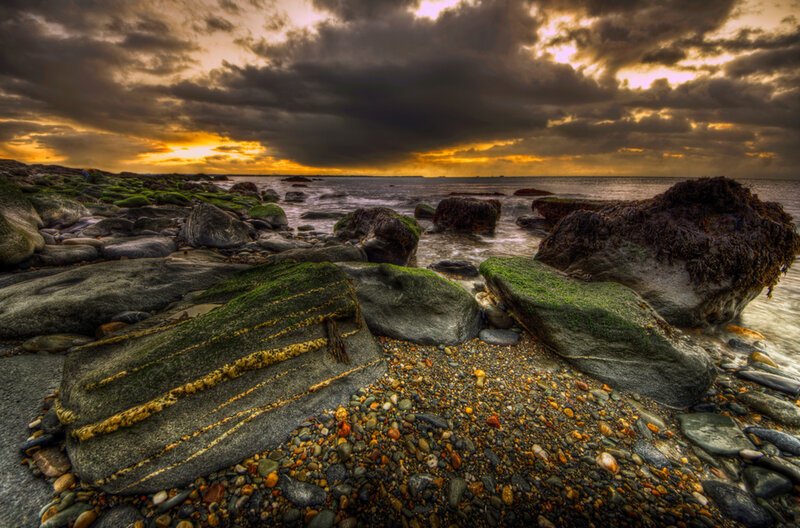 Rocky Beach at Sunset — Gray