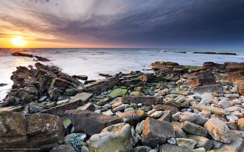 Rocky Beach at Sunset — Orange, Dramatic, Photograph, Rocks, Ocean, Sun