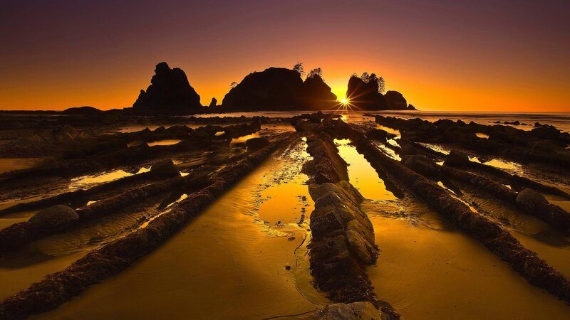 Rocky Beach at Sunset — Orange, Dramatic, Photograph, Sun, Rocks