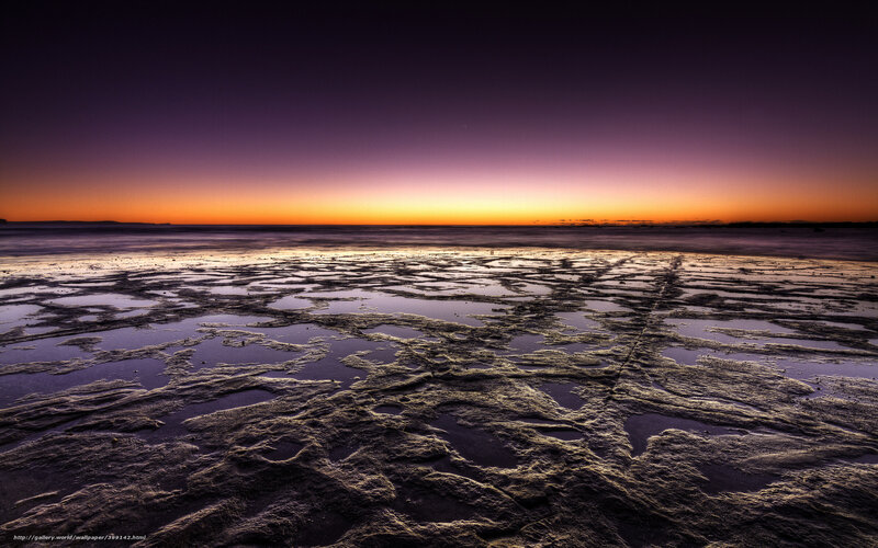 Rocky Beach at Sunset — Purple, Dramatic, Photograph, Sky