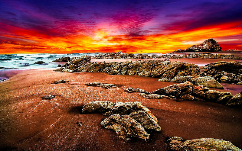 Rocky Beach at Sunset — Purple, Dramatic