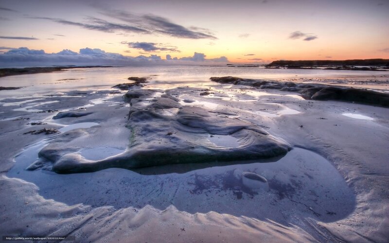 Rocky Beach at Sunset — Purple, Serene, Photograph, Sand, Rocks