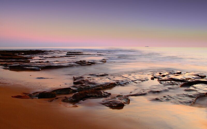 Rocky Beach at Sunset — Purple, Sky