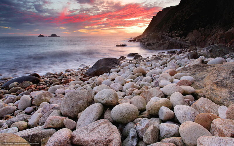 Rocky Beach at Sunset — Red, Dramatic, Photograph, Ocean, Sky, Cliff