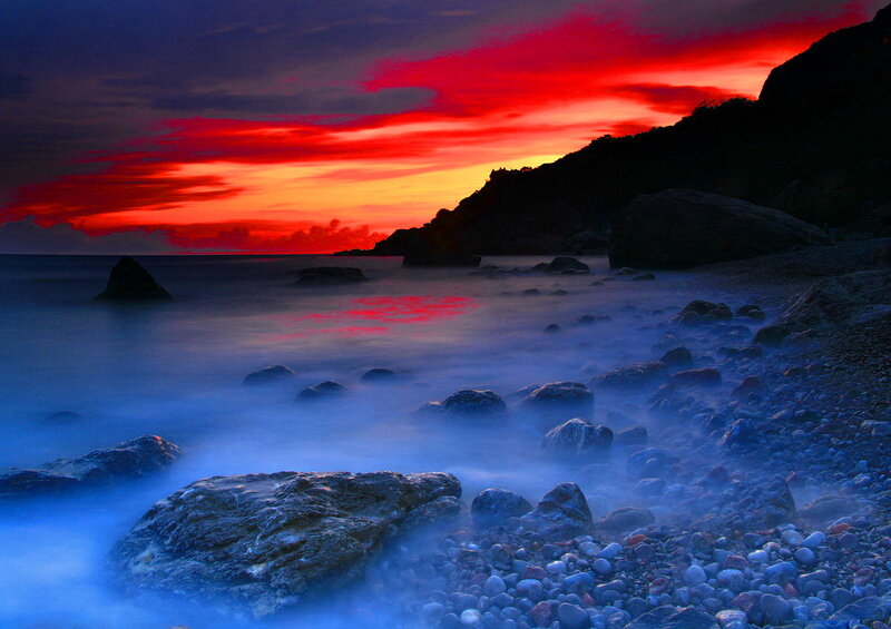 Rocky Beach at Sunset — Red, Dramatic