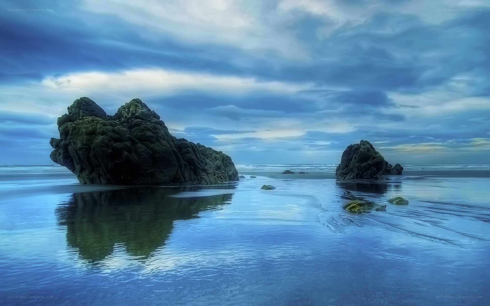 Rocky beach at twilight
