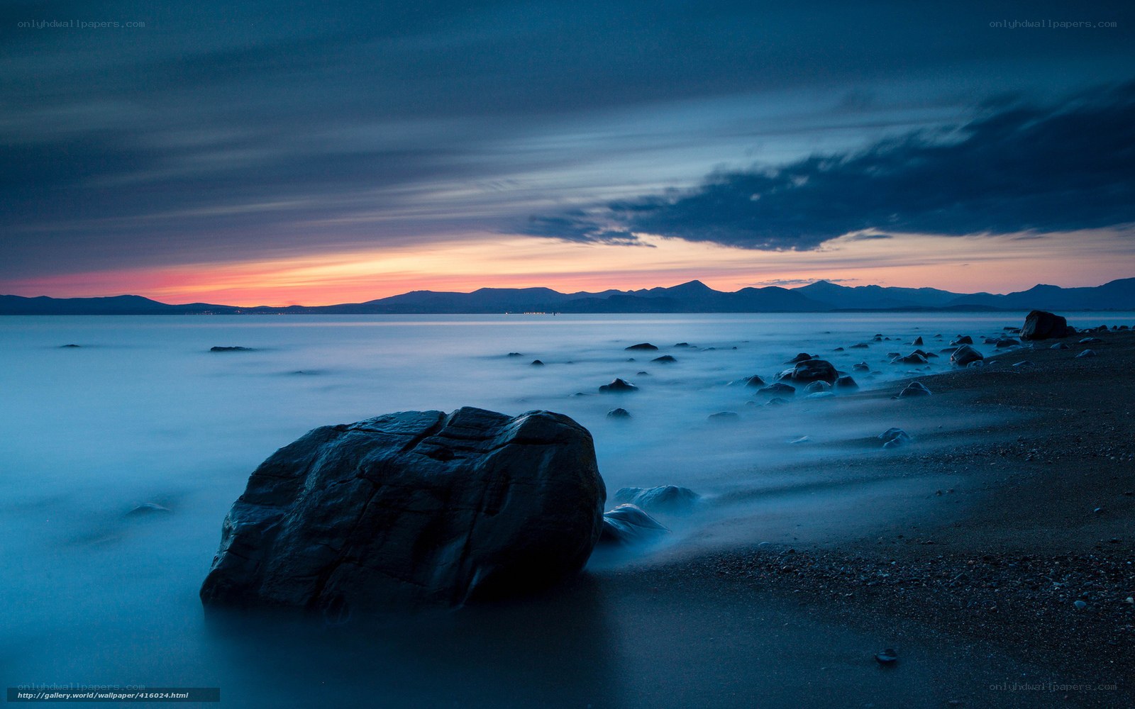 Rocky beach at twilight
