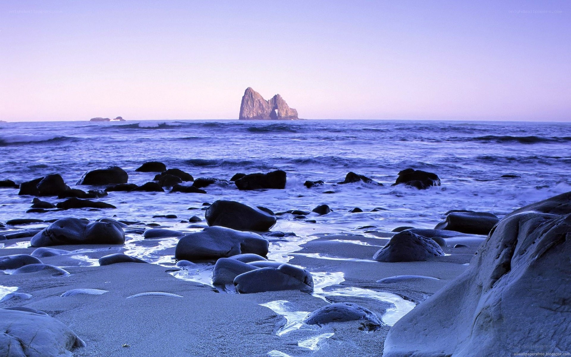 Rocky beach at twilight