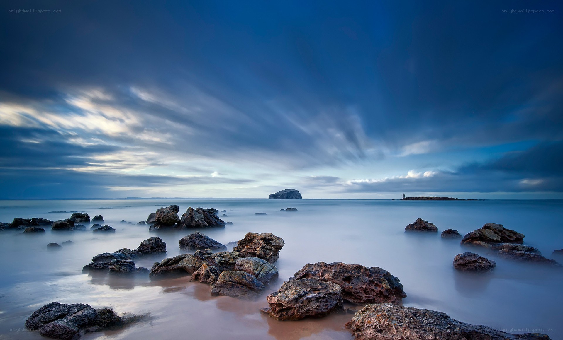Rocky beach at twilight