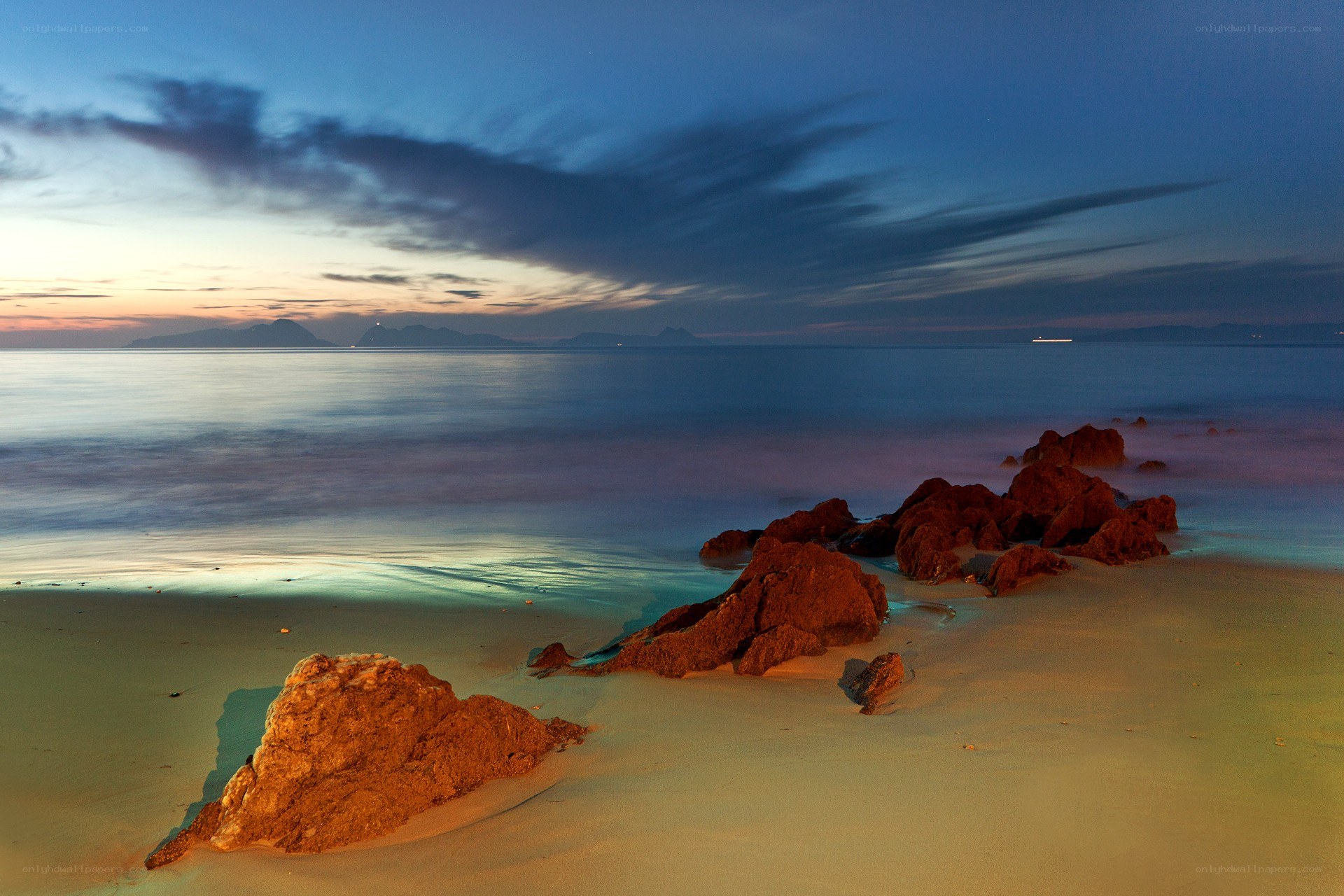 Rocky beach at twilight