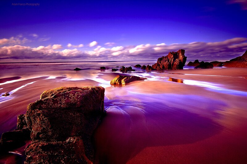 Rocky Beach at Twilight — Purple, Dramatic