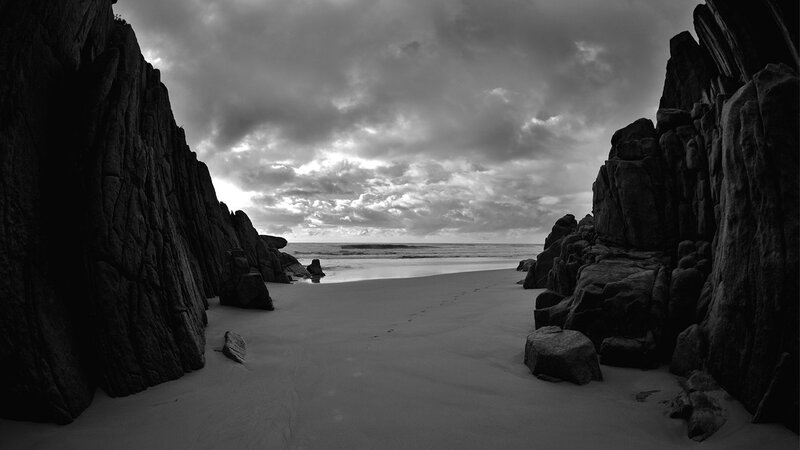 Rocky Beach Cove — Black, Dramatic, Afternoon