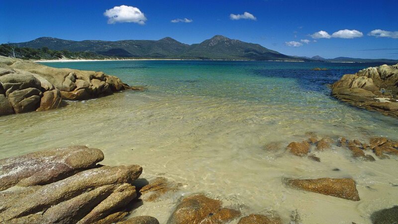 Rocky Beach Cove — Blue, Serene, Afternoon, Photograph, Mountains, Ocean