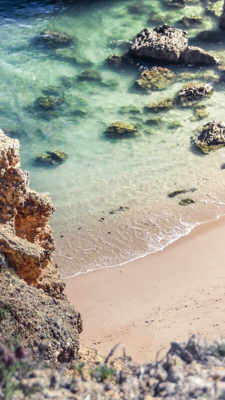 Rocky Beach Cove — Blue, Serene, Afternoon, Photograph, Rocks