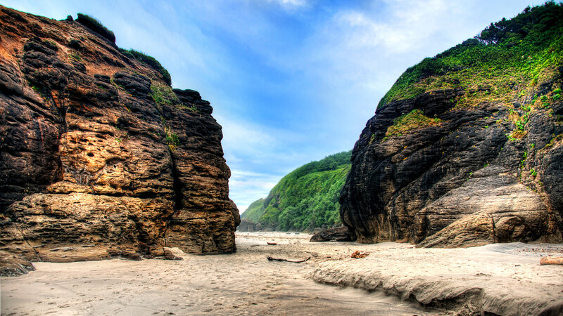 Rocky Beach Cove — Blue, Serene, Afternoon, Photograph, Sand