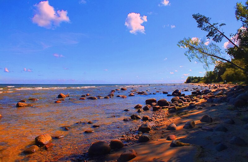 Rocky Beach Shoreline — Blue, Serene