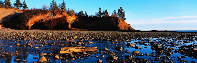 Rocky Beach with Cave — Blue, Serene, Sunset