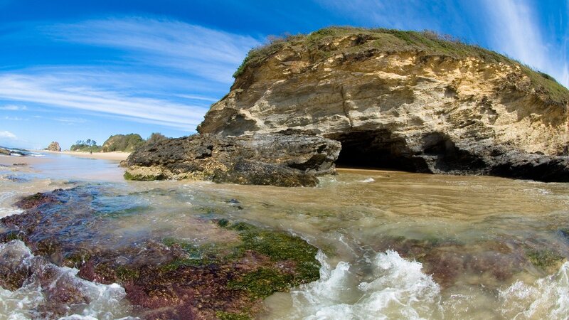 Rocky Beach with Cave — Blue, Serene