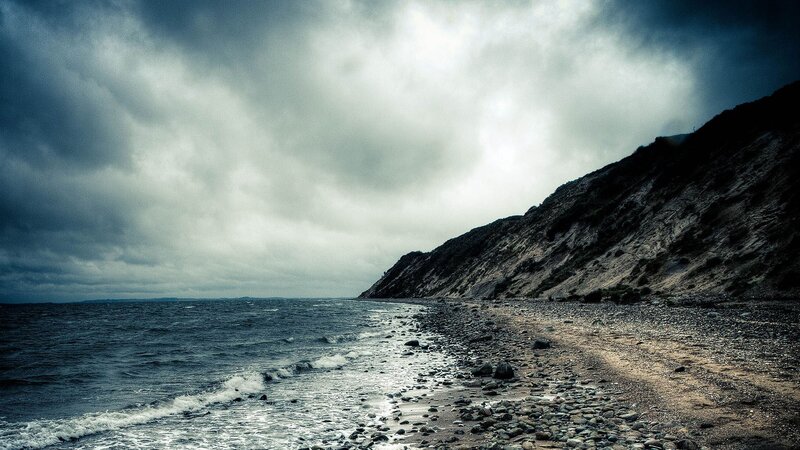 Rocky Beach with Cliffs — Gray