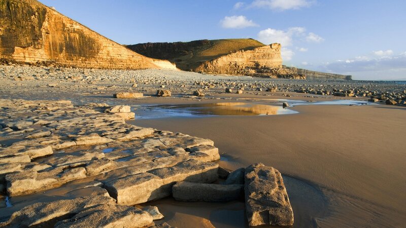 Rocky beach with cliffs