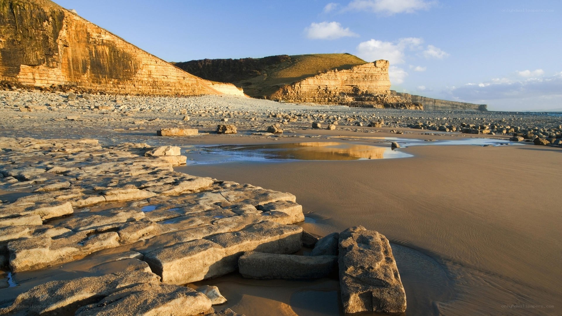 Rocky beach with cliffs