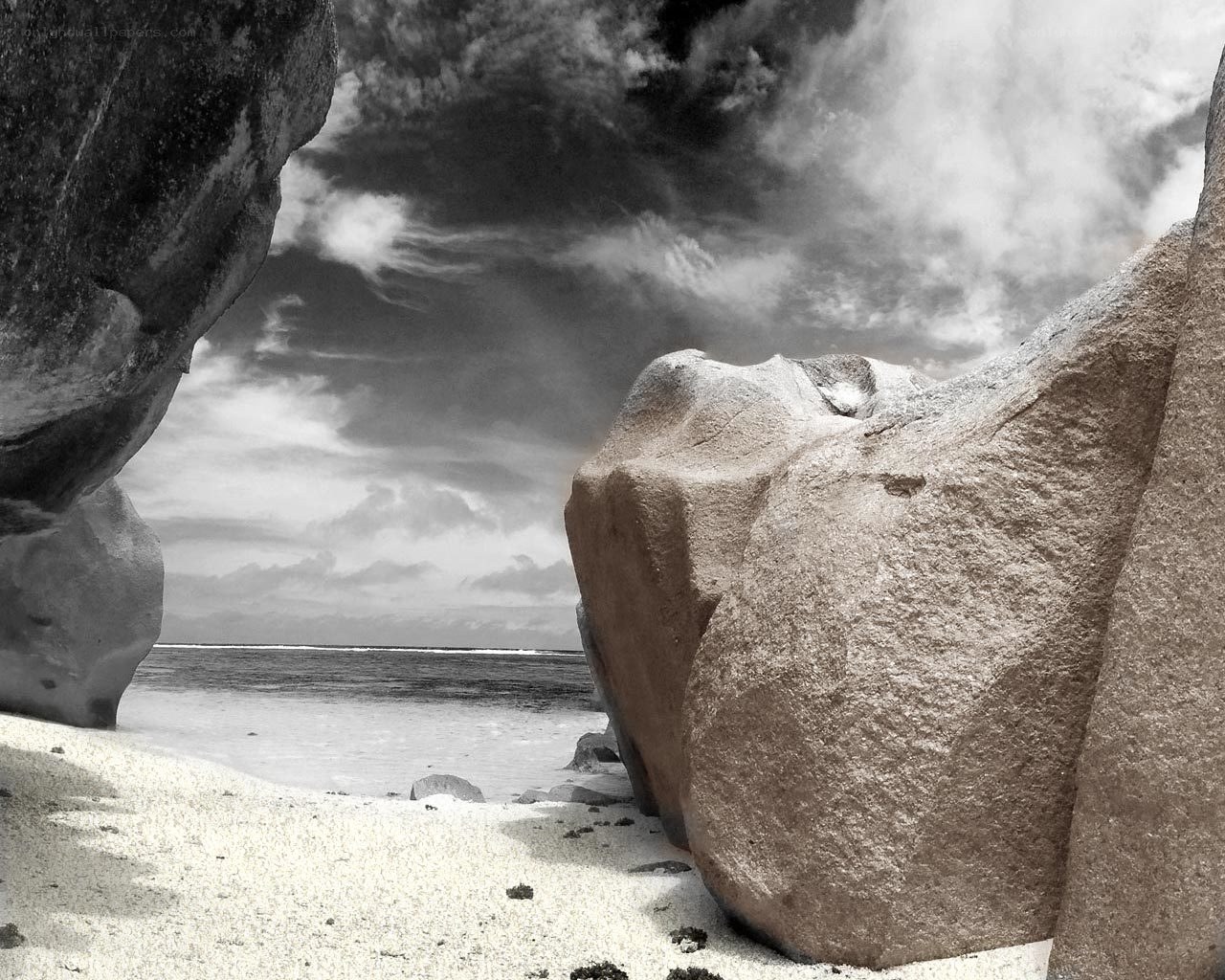Rocky beach with dramatic sky