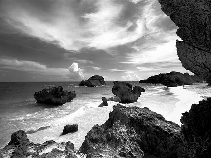 Rocky Beach with Ocean — Black