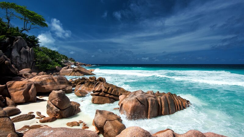 Rocky Beach with Ocean — Blue, Dramatic, Afternoon