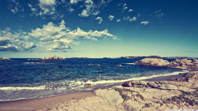 Rocky Beach with Ocean — Blue, Serene, Afternoon, Photograph, Rocks