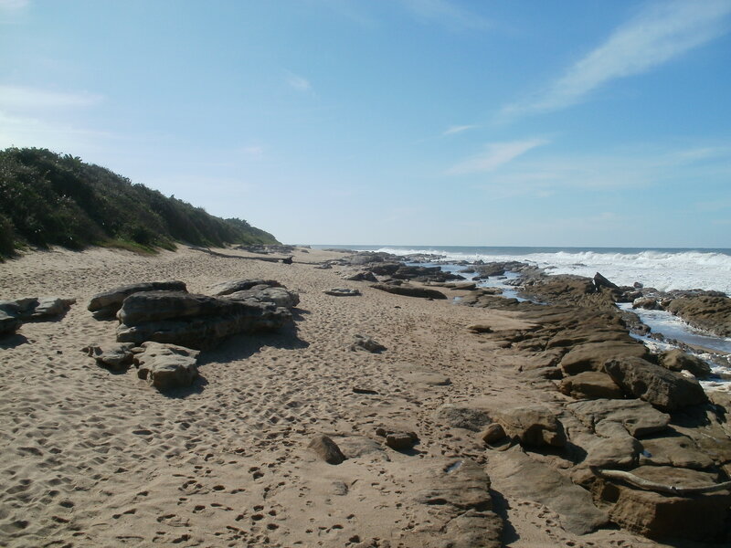 Rocky Beach with Ocean — Blue, Serene, Afternoon, Photograph, Sand