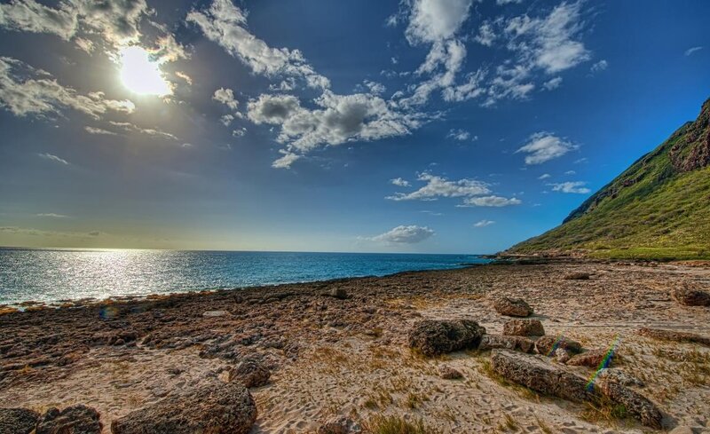 Rocky Beach with Ocean — Blue, Serene, Afternoon, Photograph