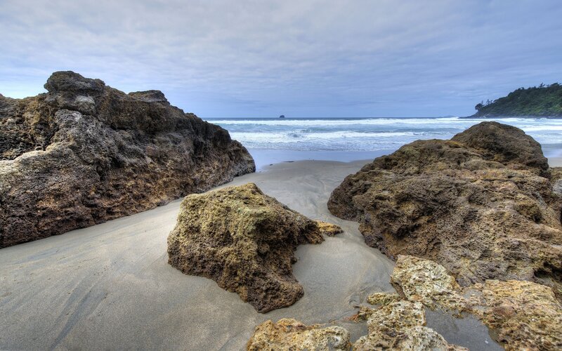 Rocky Beach with Ocean — Gray