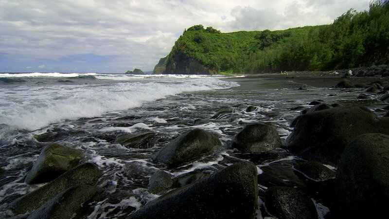 rocky beach with ocean waves