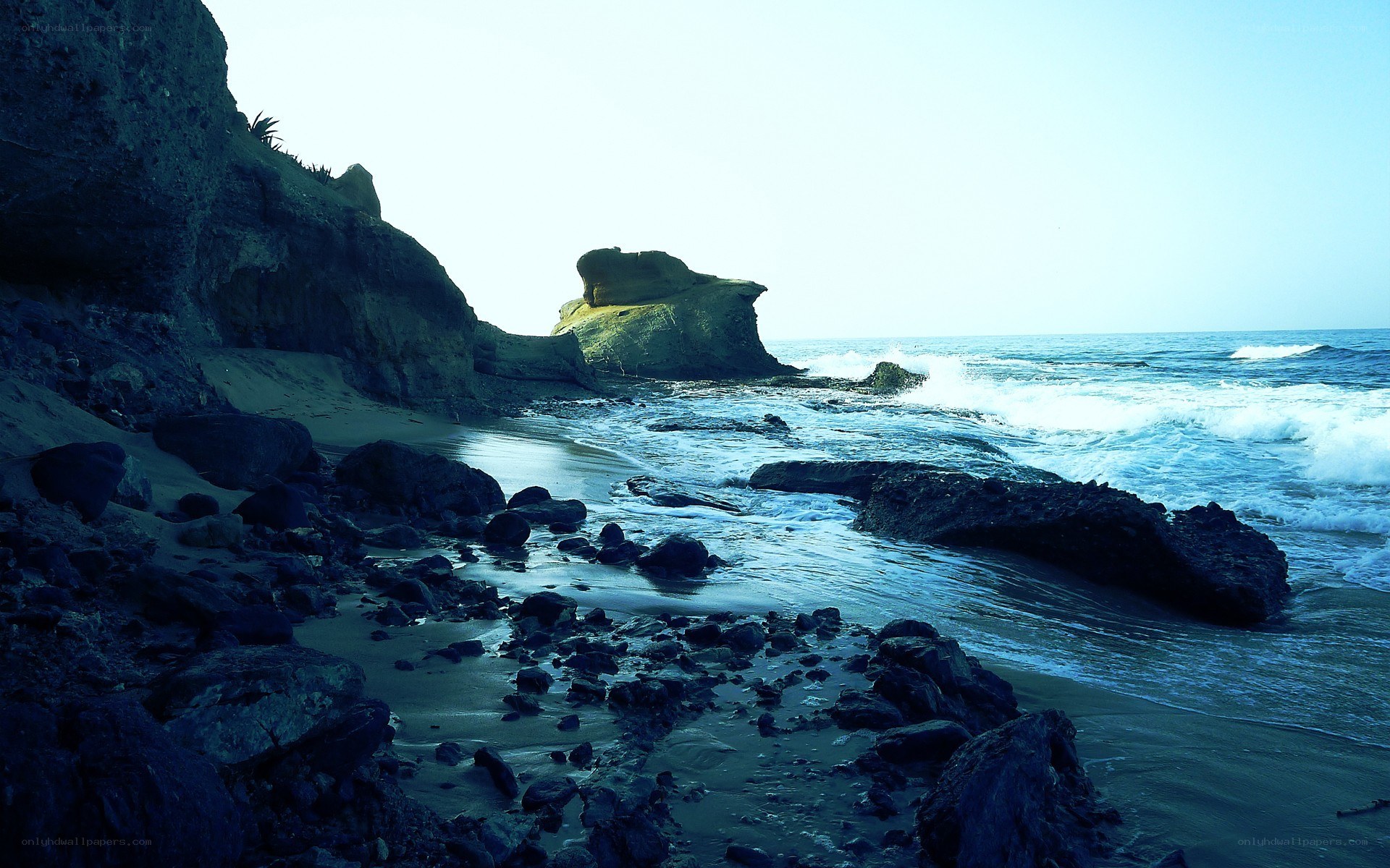 rocky beach with ocean waves
