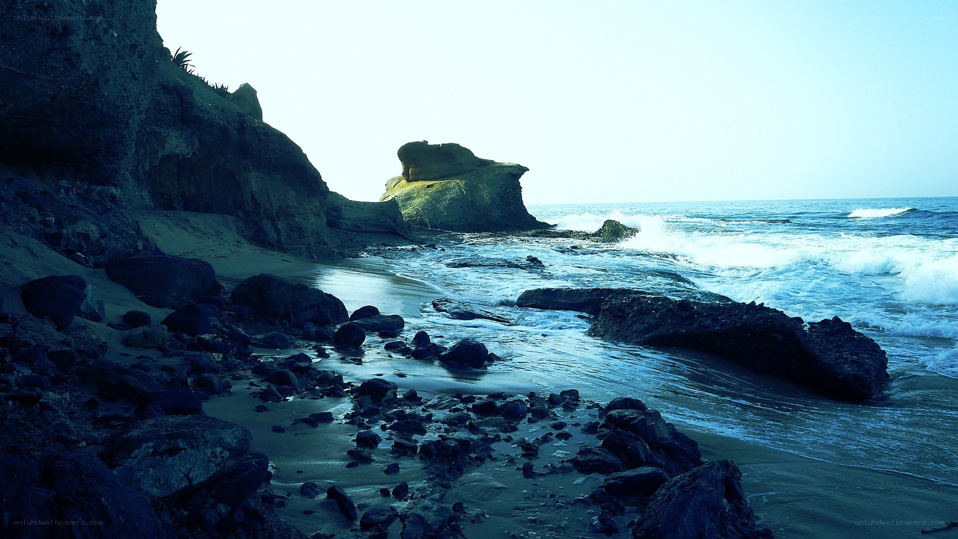 rocky beach with ocean waves