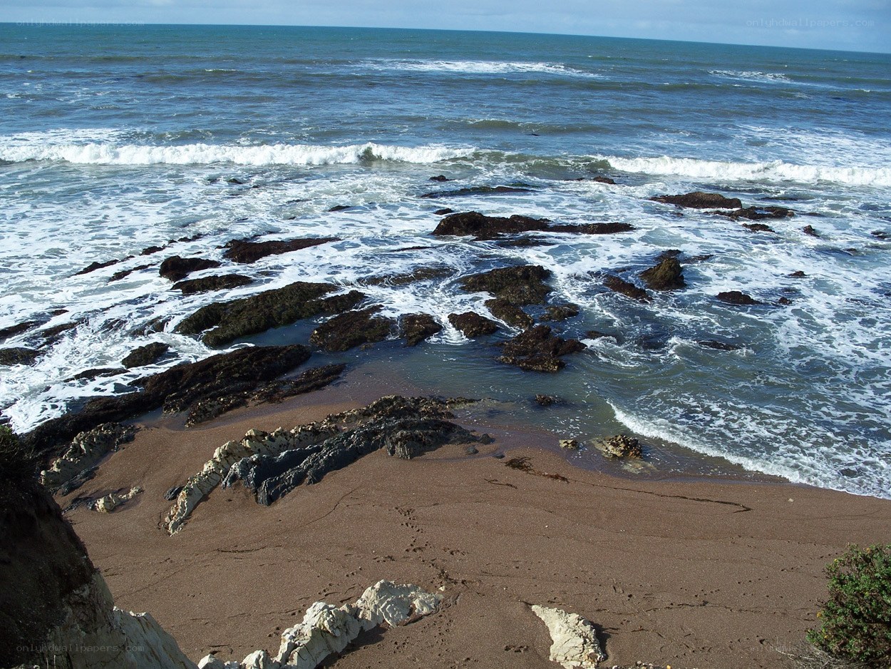 rocky beach with ocean waves