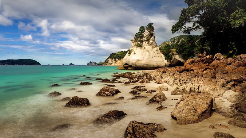 Rocky Beach with Sea Stack — Blue
