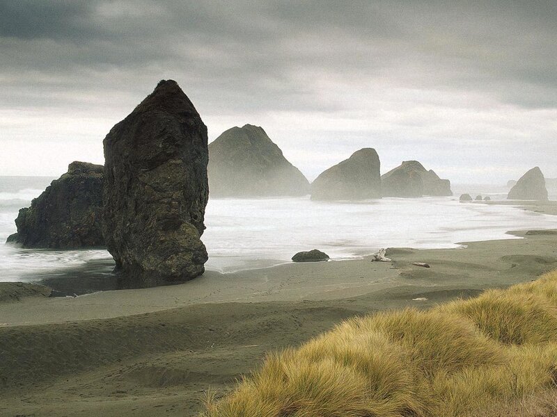 Rocky beach with sea stacks
