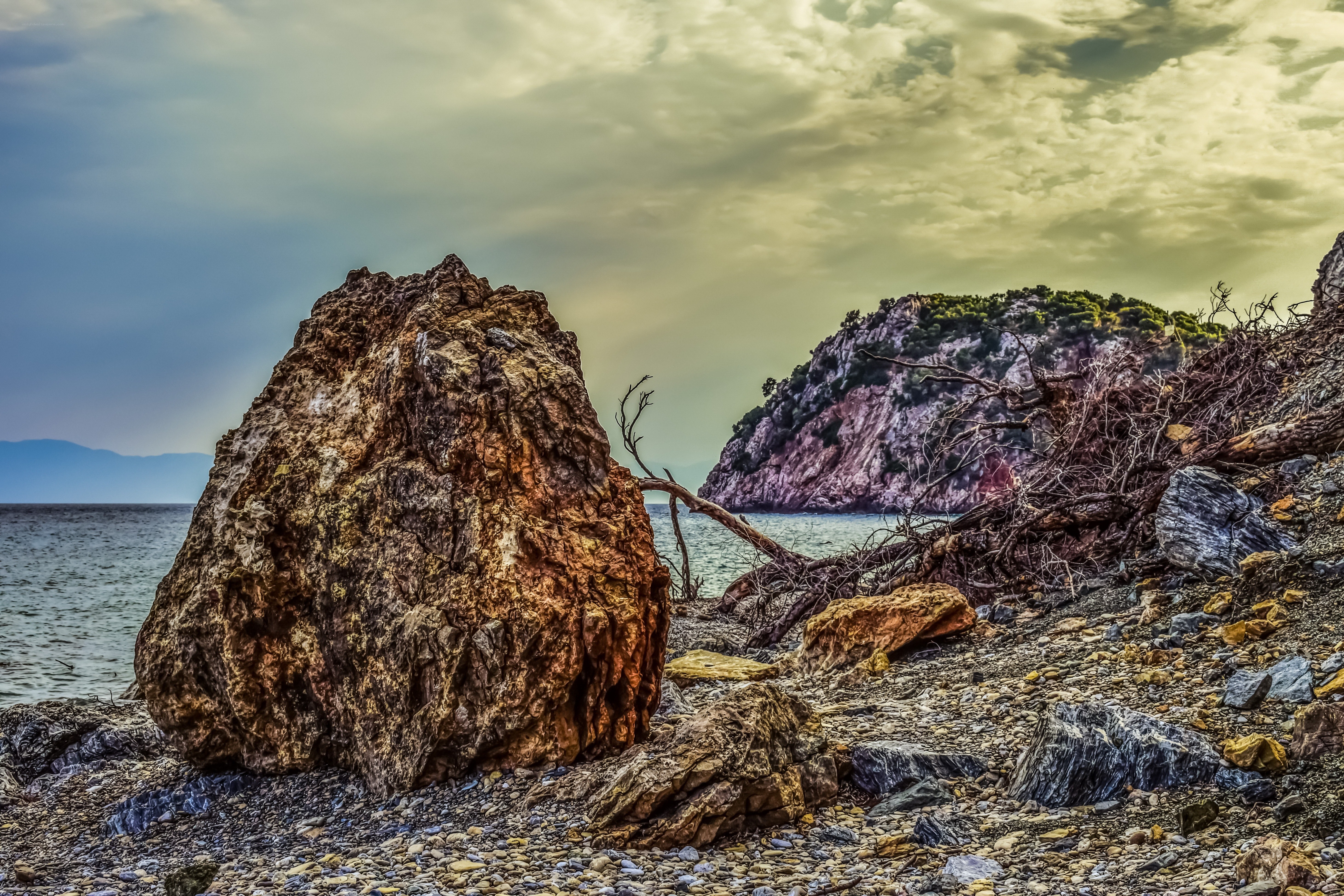 Rocky beach with sea view